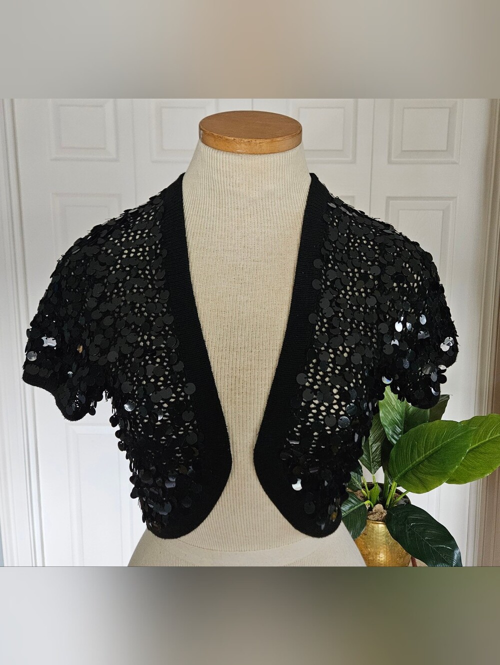 Mixit Y2K Retro Glam Sequin Paillette Cropped Shrug Jacket Indie Sleaze size M